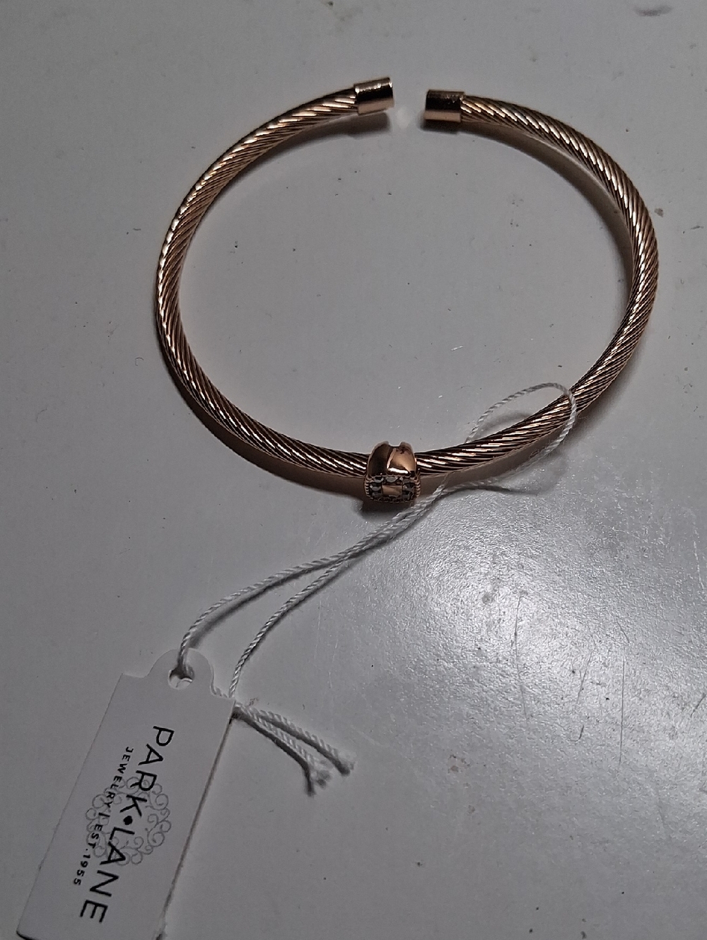 Park Lane Rose Gold Twisted Cable Cuff Bracelet with Polished Bead